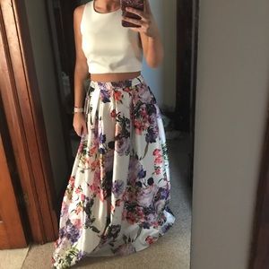 Floral and white prom dress